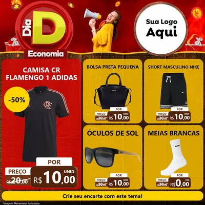 Modelo de Rede Social para Feed Facebook com o tema Dia D Economia para Roupas e acessórios