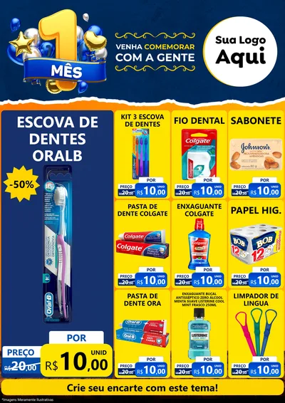 Modelo de Encarte para Encarte A4 Vertical com o tema Um Mês de Aniversário para Higiene Pessoal
