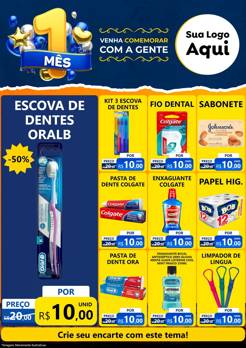 Modelo de Encarte para Encarte A4 Vertical com o tema Um Mês de Aniversário para Higiene Pessoal
