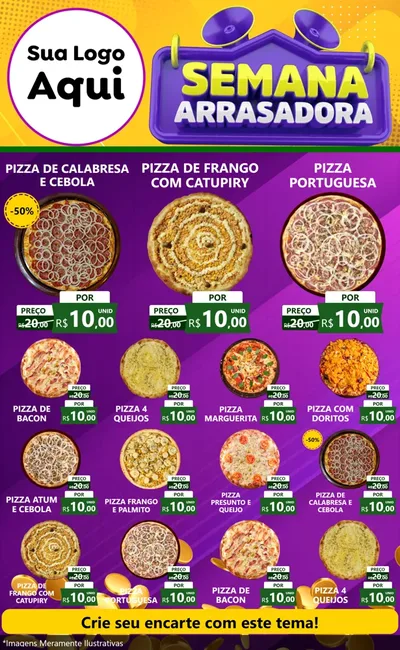 Modelo de Encarte para Encarte Grande com o tema Semana Arrasadora para Pizzaria