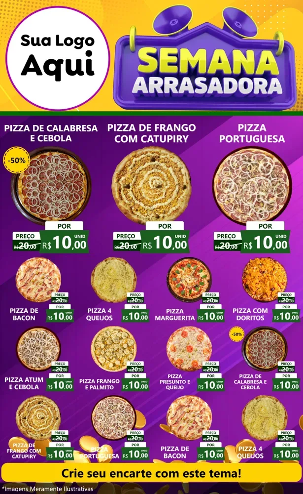 Modelo de Encarte para Encarte Grande com o tema Semana Arrasadora para Pizzaria