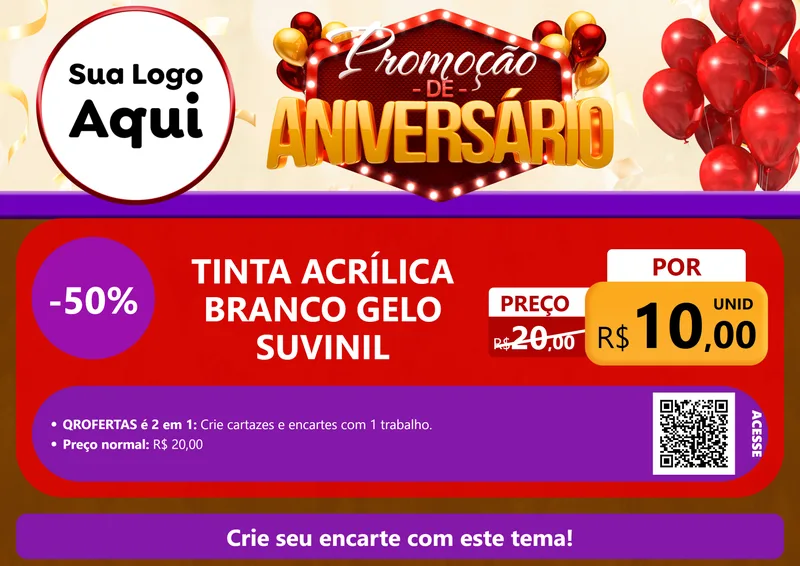 Modelo de Cartaz para Cartaz A4 Horizontal com o tema Promoção de Aniversário para Tintas e Ferramentas