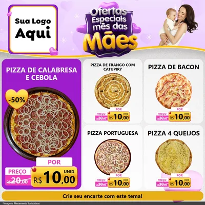 Modelo de Rede Social para Feed Facebook com o tema Ofertas Especiais - Mês das Mães para Pizzaria