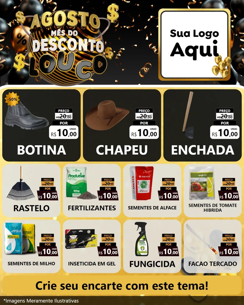 Modelo de Rede Social para Feed Instagram com o tema Agosto Mês do Desconto Louco para Agropecuária