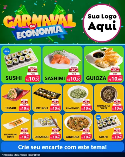 Modelo de Rede Social para Feed Instagram com o tema Carnaval da Economia para Comida japonesa