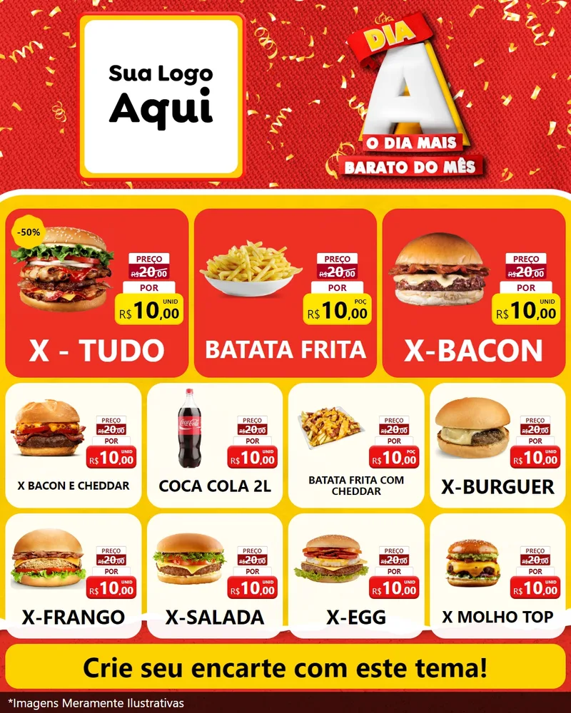 Modelo de Rede Social para Feed Instagram com o tema Dia A o Dia Mais Barato do Mês para Hamburgueria