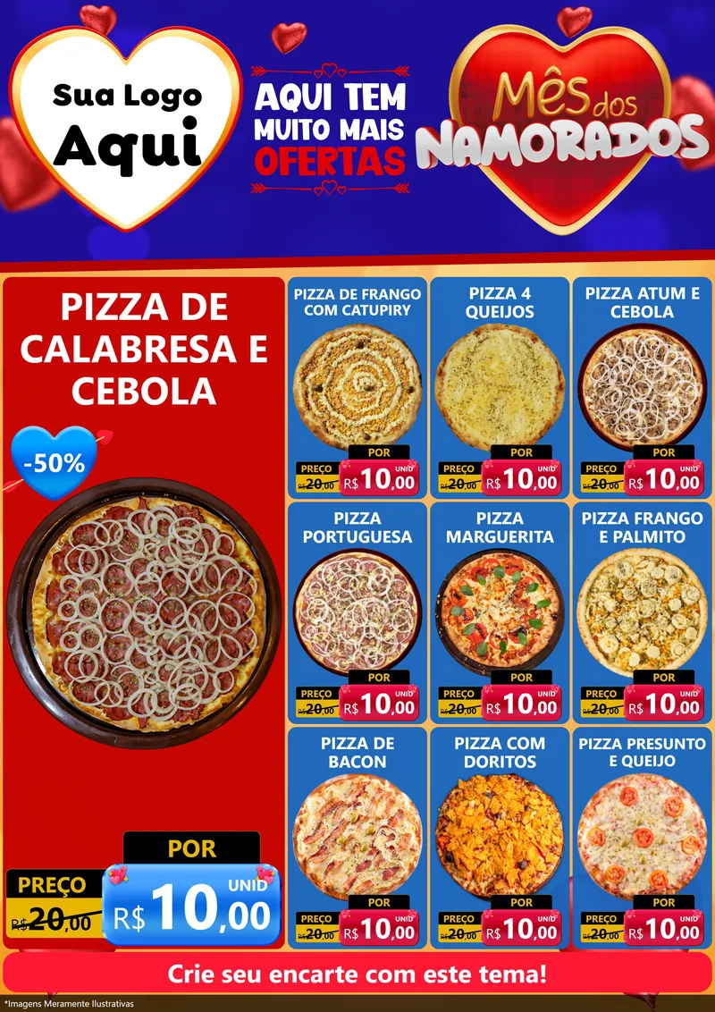 Modelo de Encarte para Encarte A4 Vertical com o tema Mês dos Namorados para Pizzaria