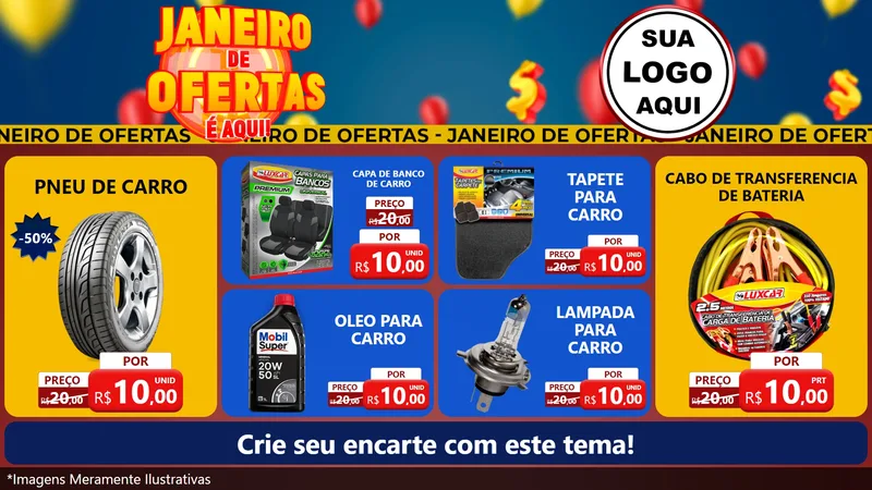 Modelo de TV para TV Horizontal com o tema Janeiro de Ofertas É Aqui! para Auto peças