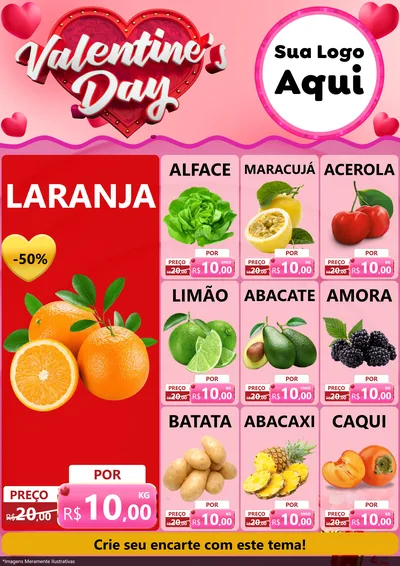 Modelo de Encarte para Encarte A4 Vertical com o tema Valentine's Day para Hortifrúti