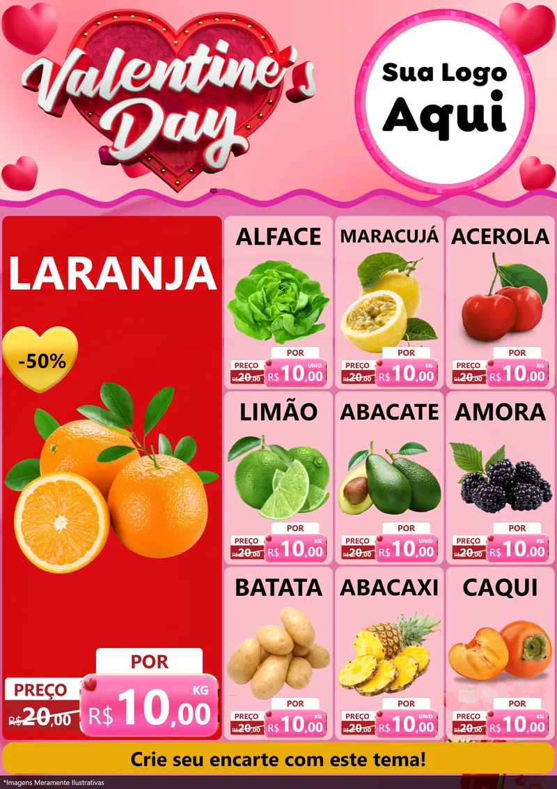 Modelo de Encarte para Encarte A4 Vertical com o tema Valentine's Day para Hortifrúti