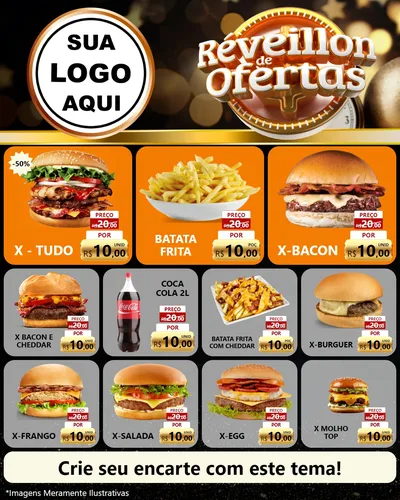 Modelo de Rede Social para Feed Instagram com o tema Réveillon de Ofertas para Hamburgueria