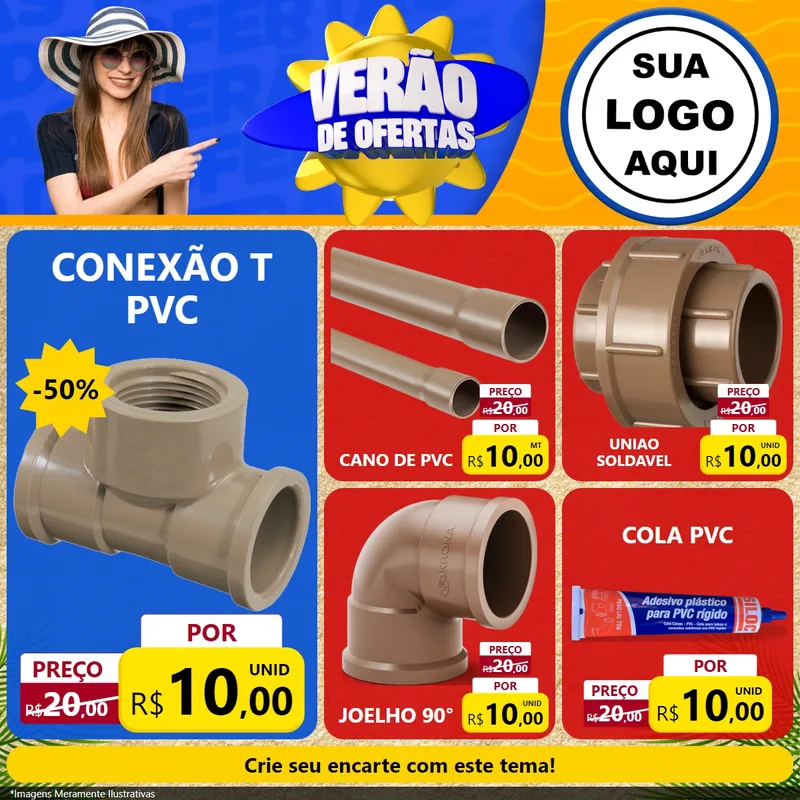 Modelo de Rede Social para Feed Facebook com o tema Verão de Ofertas para Tubos e conexões