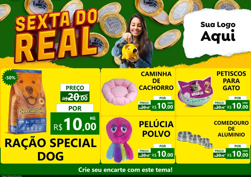 Modelo de Encarte para Encarte A4 Horizontal com o tema Sexta do Real para Pet Shop