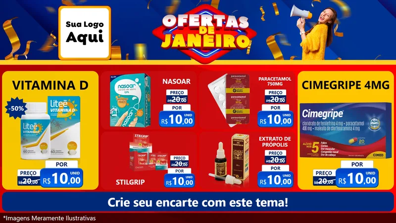 Modelo de TV para TV Horizontal com o tema Ofertas de Janeiro para Farmácia