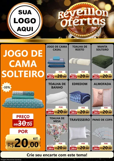 Modelo de Encarte para Encarte A4 Vertical com o tema Réveillon de Ofertas para Cama, Mesa e Banho