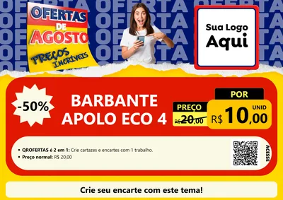 Modelo de Cartaz para Cartaz A4 Horizontal com o tema Ofertas de Agosto - Preços Incríveis para Armarinho e Aviamentos