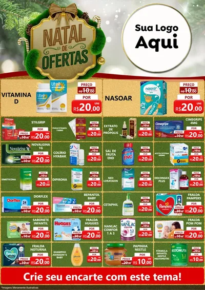 Modelo de Encarte para Encarte A4 Vertical com o tema Ofertas de Natal para Farmácia