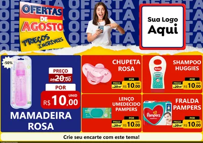 Modelo de Encarte para Encarte A4 Horizontal com o tema Ofertas de Agosto - Preços Incríveis para Bebês