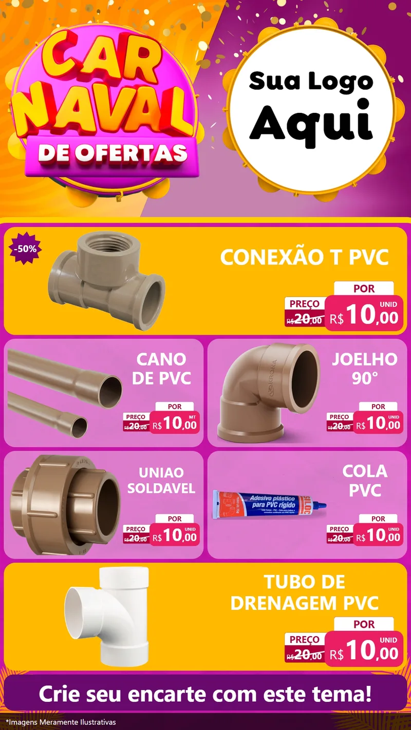 Modelo de TV para TV Vertical com o tema Carnaval de Ofertas para Tubos e conexões