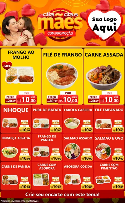Modelo de Encarte para Encarte Grande com o tema Dia das Mães com Promoção para Restaurante
