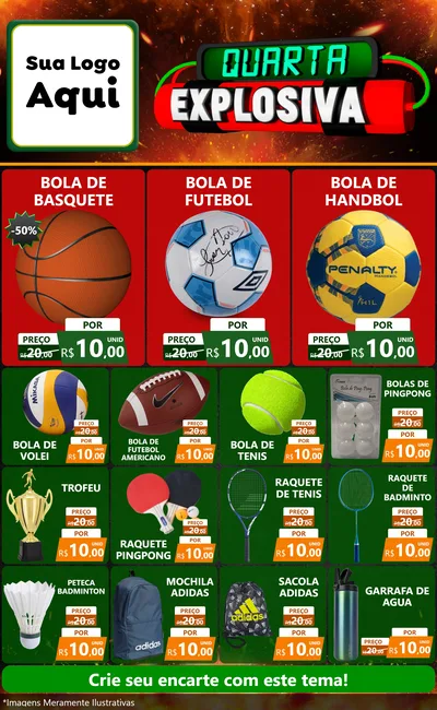 Modelo de Encarte para Encarte Grande com o tema Quarta Explosiva para Artigos Esportivos