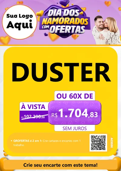 Modelo de Cartaz para Cartaz A4 Vertical com o tema Dia Dos Namorados Com Ofertas para Concessionaria de Carros