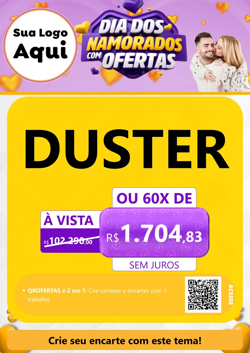 Modelo de Cartaz para Cartaz A4 Vertical com o tema Dia Dos Namorados Com Ofertas para Concessionaria de Carros