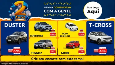Modelo de TV para TV Horizontal com o tema Aniversário de 2 anos para Concessionaria de Carros
