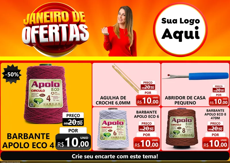 Modelo de Encarte para Encarte A4 Horizontal com o tema Janeiro de Ofertas para Armarinho e Aviamentos