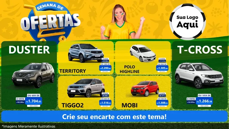 Modelo de TV para TV Horizontal com o tema Semana de Ofertas - Copa para Concessionaria de Carros