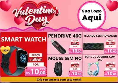 Modelo de Encarte para Encarte A4 Horizontal com o tema Valentine's Day para Informática