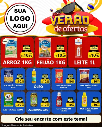 Modelo de Rede Social para Feed Instagram com o tema Super Verão de Ofertas para Supermercado