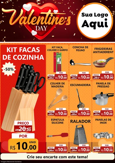 Modelo de Encarte para Encarte A4 Vertical com o tema Valentine's Day para Utilidades Domésticas