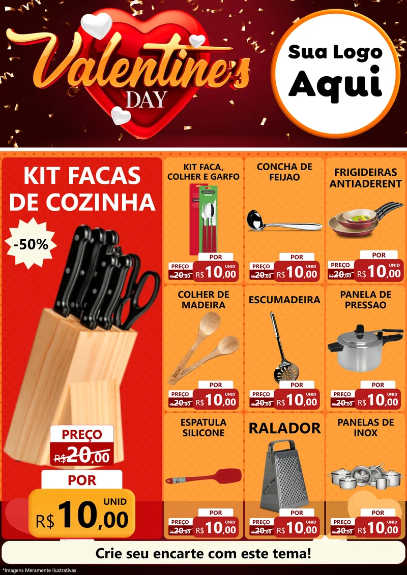 Modelo de Encarte para Encarte A4 Vertical com o tema Valentine's Day para Utilidades Domésticas
