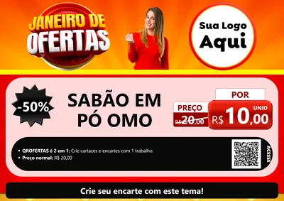 Modelo de Cartaz para Cartaz A4 Horizontal com o tema Janeiro de Ofertas para Produtos de Limpeza