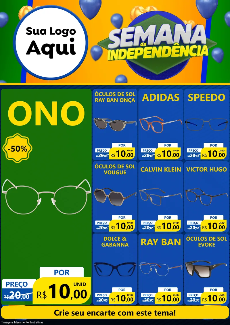 Modelo de Encarte para Encarte A4 Vertical com o tema Semana da Independência para Óticas