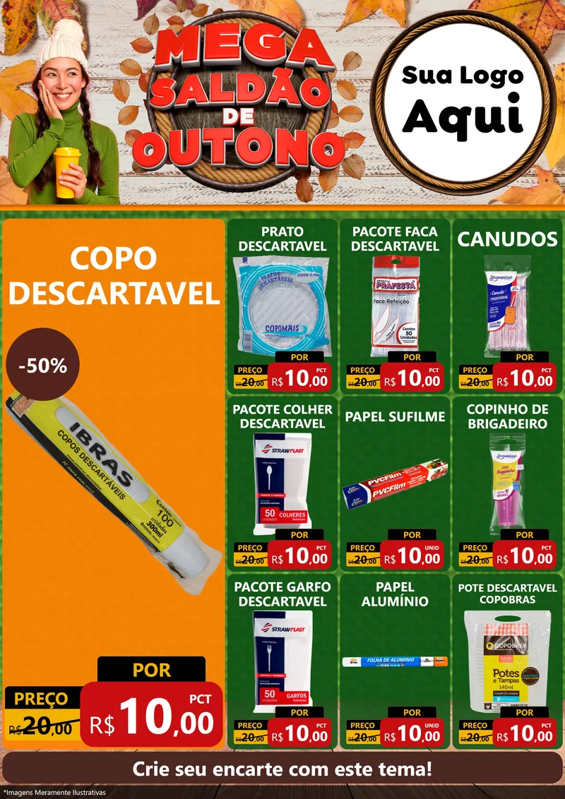 Modelo de Encarte para Encarte A4 Vertical com o tema Mega Saldão de Outono para Embalagens