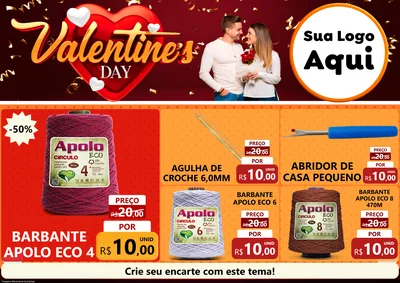 Modelo de Encarte para Encarte A4 Horizontal com o tema Valentine's Day para Armarinho e Aviamentos