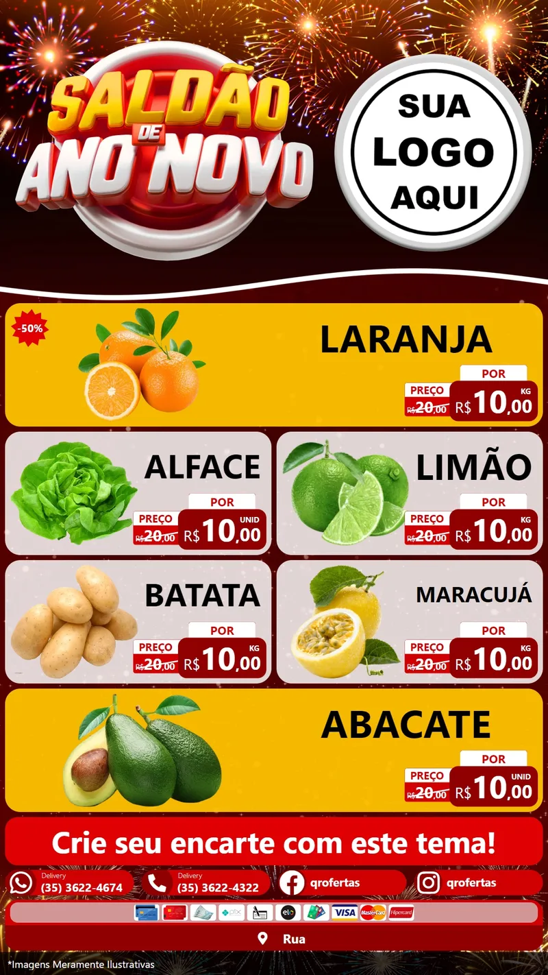 Modelo de TV para TV Vertical com o tema Saldão de Ano Novo para Hortifrúti