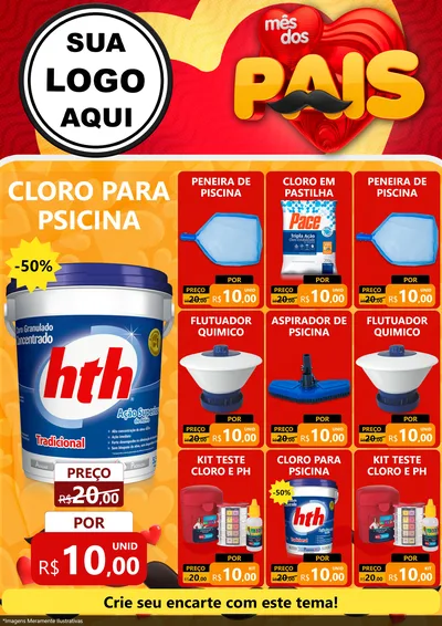 Modelo de Encarte para Encarte A4 Vertical com o tema Mês Dos Pais para Produtos para Piscina