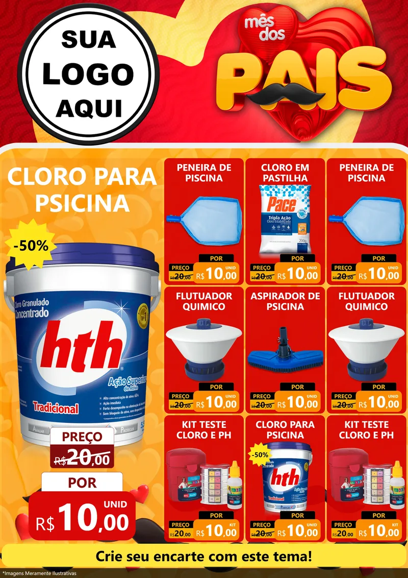 Modelo de Encarte para Encarte A4 Vertical com o tema Mês Dos Pais para Produtos para Piscina