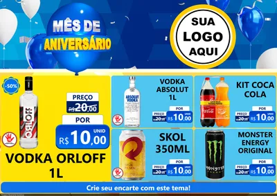 Modelo de Encarte para Encarte A4 Horizontal com o tema Mês de Aniversário para Distribuidora de bebidas