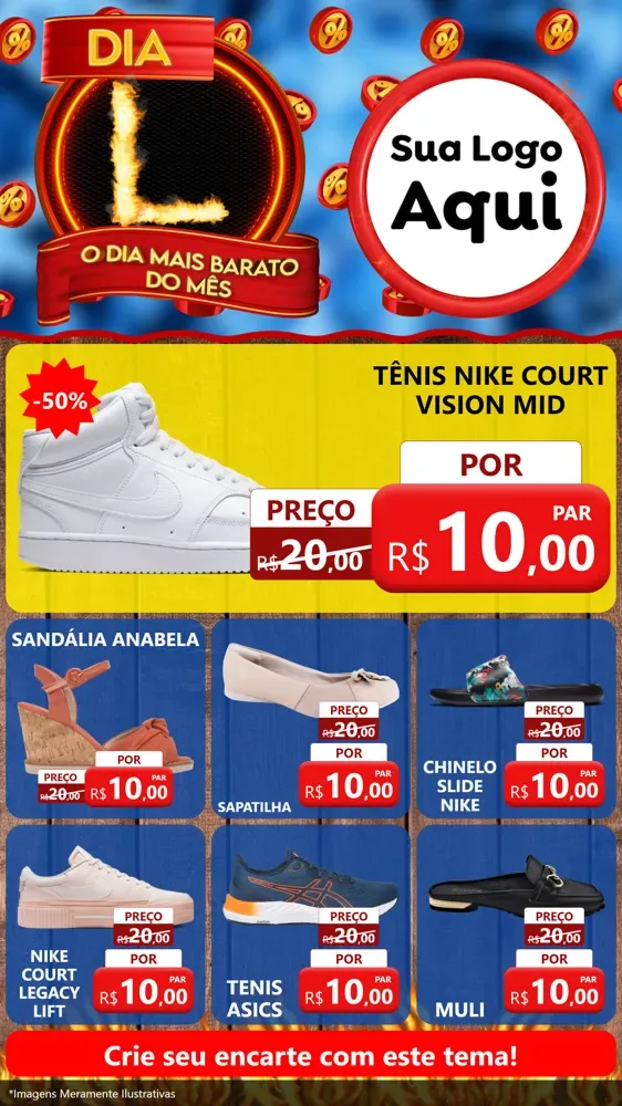Modelo de Rede Social para Stories com o tema Dia L - O Dia Mais Barato Do Mês para Calçados