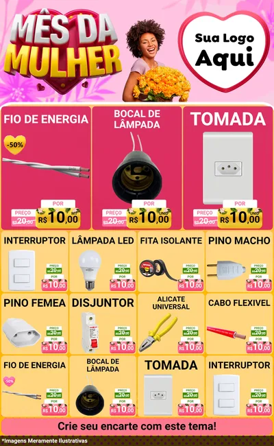 Modelo de Encarte para Encarte Grande com o tema Mês da Mulher para Materiais Elétricos