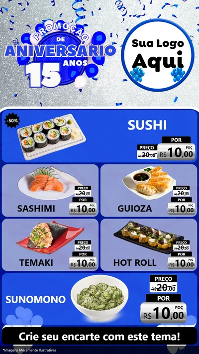 Modelo de TV para TV Vertical com o tema Promoção de Aniversário - 15 Anos para Comida japonesa