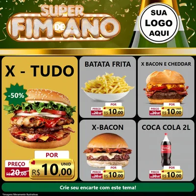 Modelo de Rede Social para Feed Facebook com o tema Super Fim de Ano para Hamburgueria
