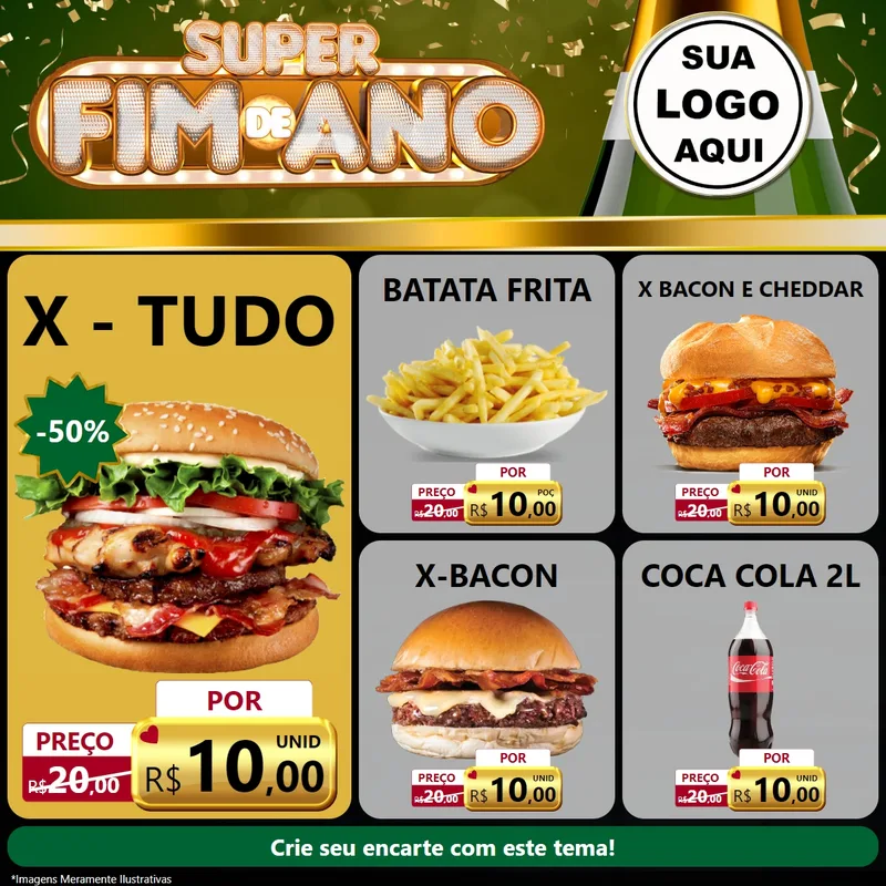 Modelo de Rede Social para Feed Facebook com o tema Super Fim de Ano para Hamburgueria