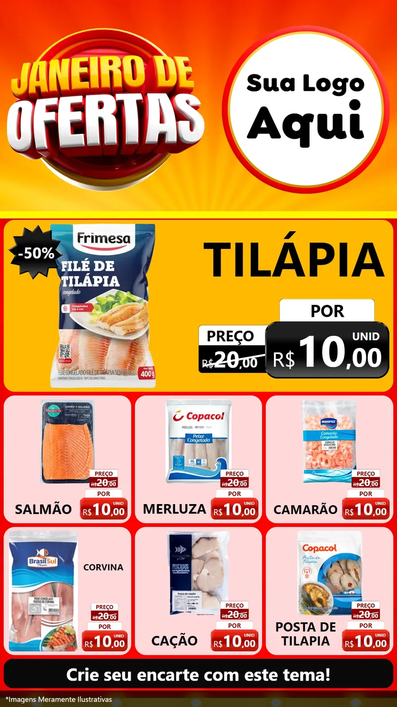 Modelo de Rede Social para Stories com o tema Janeiro de Ofertas para Peixaria