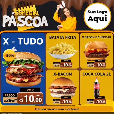 Modelo de Rede Social para Feed Facebook com o tema Especial Páscoa para Hamburgueria