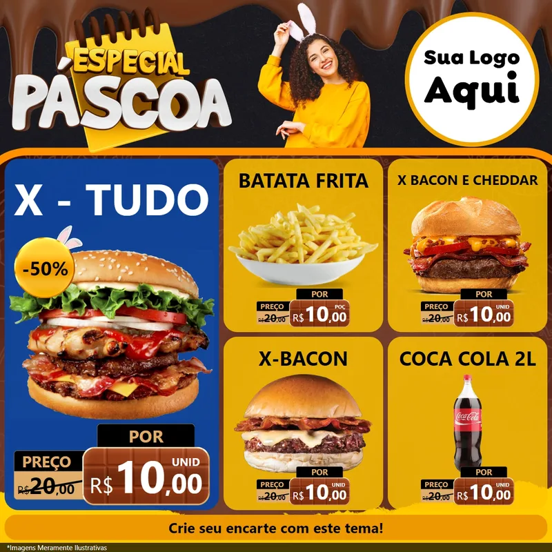 Modelo de Rede Social para Feed Facebook com o tema Especial Páscoa para Hamburgueria